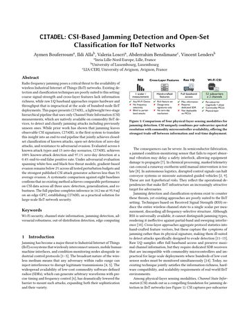 First page of the paper: CITADEL: CSI-Based Jamming Detection and Open-Set Classification for IIoT Networks