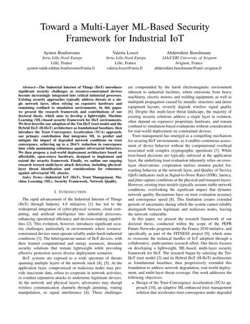 First page of the paper: Toward a Multi-Layer ML-Based Security Framework for Industrial IoT
