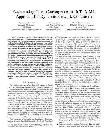 First page of the paper: Accelerating Trust Convergence in IIoT: A ML Approach for Dynamic Network Conditions
